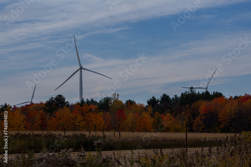 The Yamaska ​​wind farm in an autumnal landscape photo