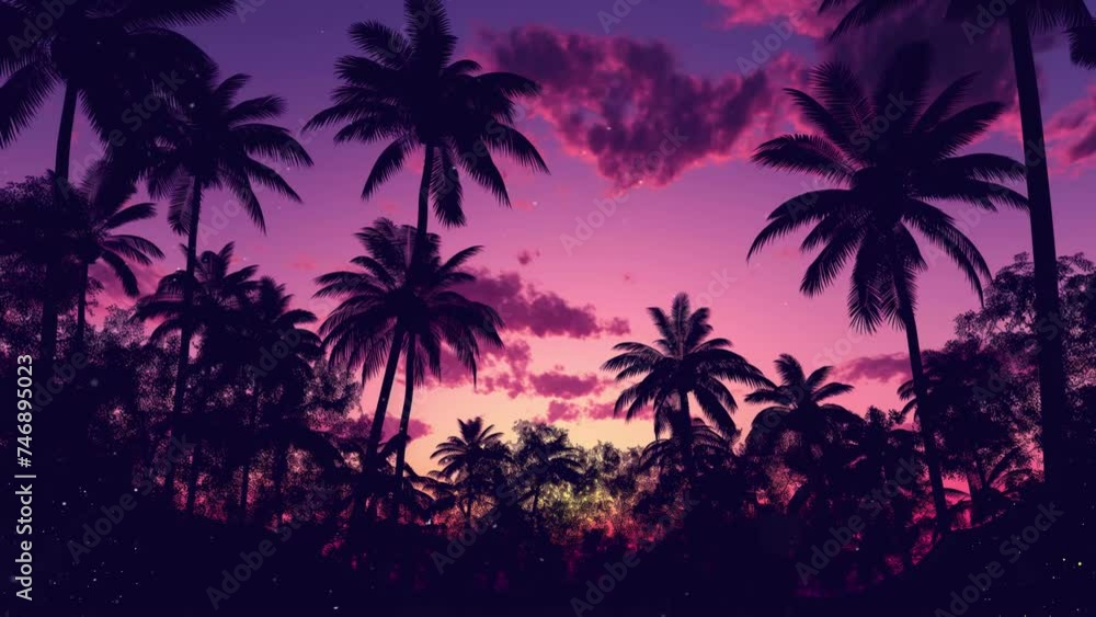 tropical island paradise background with palms. silhouette of palm trees. seamless looping overlay 4k virtual video animation background tropical island paradise background with palms. silhouette of palm trees. seamless looping overlay 4k virtual video animation background