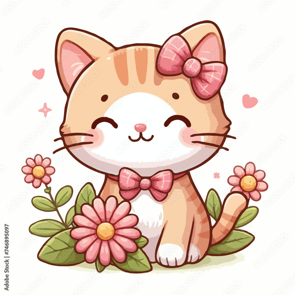 cute funny cat with flower vector on white background
cute funny cat with flower vector on white background