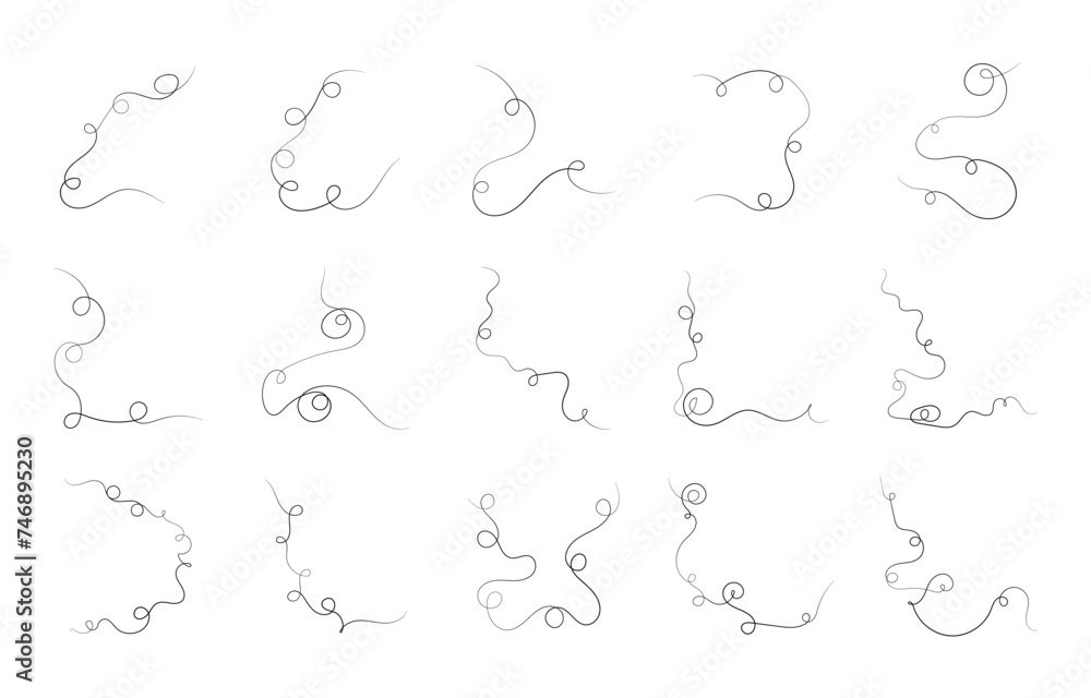 Abstract Curvy Lines Collection, Wavy Lines for Graphic Design Decoration. Hand-Drawn Line Art with Curve Pattern. Vector Illustration of Curved Lines Collection on White Background