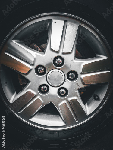 background of car tire chrome wheels