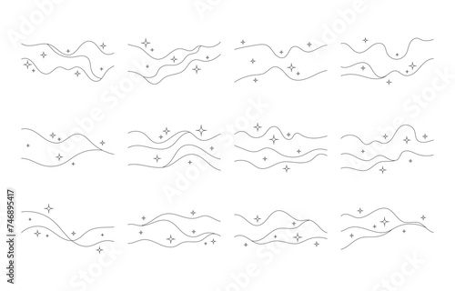 Abstract Wavy Aesthetic Lines Decoration Set. Aesthetic Decoration with Line Art Elements. Vector Illustration of Graphic Design Element, Thin Line Wavy Background