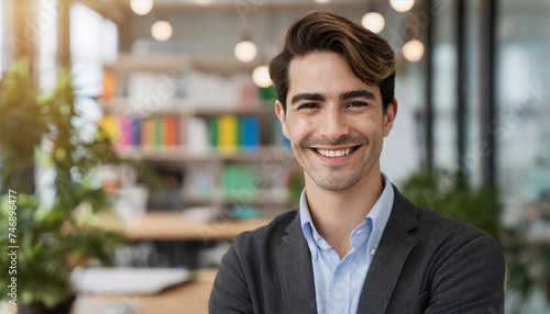 Happy young business LGBTQ with colorful, Happy and cool smile on face and office background 