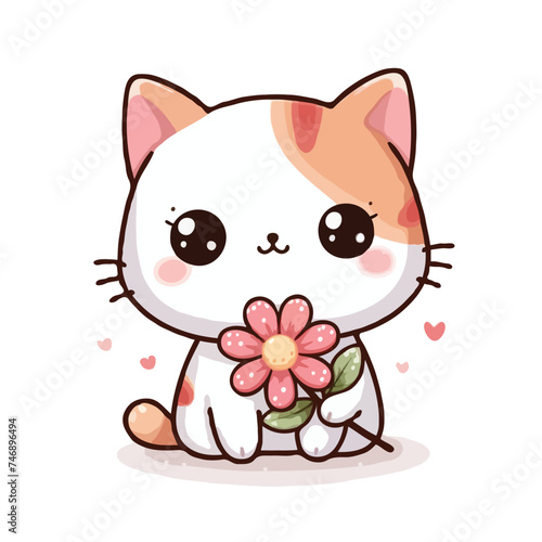 cute funny cat with flower vector on white background
