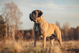 english mastiff dog is standing on the field