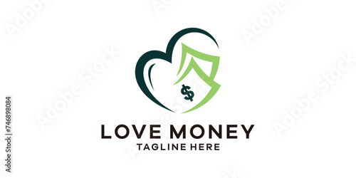 logo design combination of love and money, logo design creative template, symbol, icon, idea.