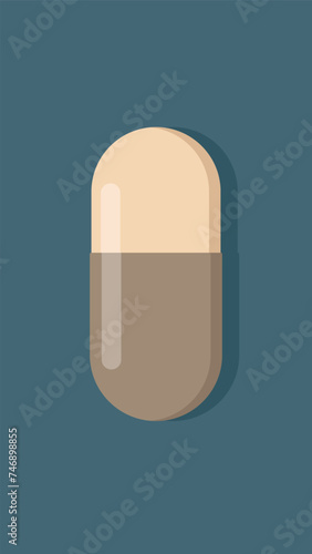 Minimal flat illustration of a medical capsule or pill. Drugs, medicine and health vector.