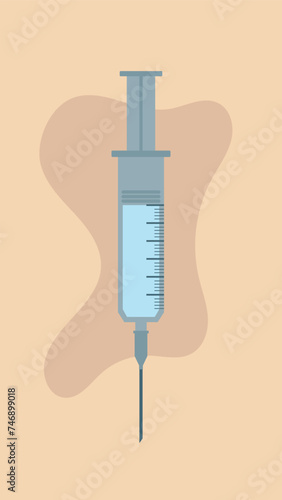 Minimal vector illustration of a syringe or injection shot. Flat medical needle or vaccine.