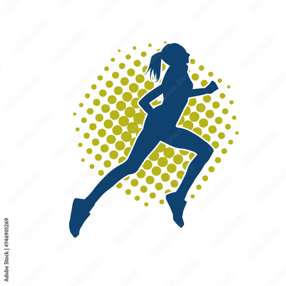 Silhouette of a sporty woman in running pose. Silhouette of a female run pose. Silhouette of a sporty woman in running pose. Silhouette of a female run pose.