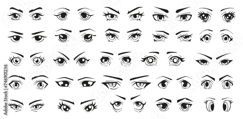 Set of hand drawn japanese style of eye with different emotions. photo