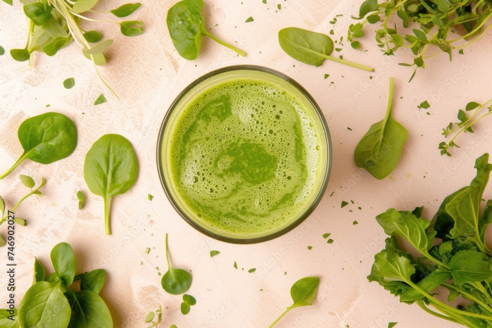 Glass with healthy green juice on beige background, concept of healthy eating and healthy living. Glass with healthy green juice on beige background, concept of healthy eating and healthy living.