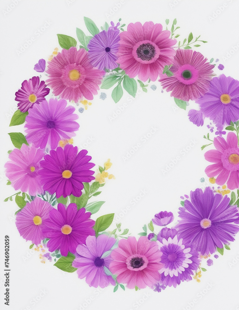 A photo of very beautiful colorful flower decorated elegant circle frame Generative AI