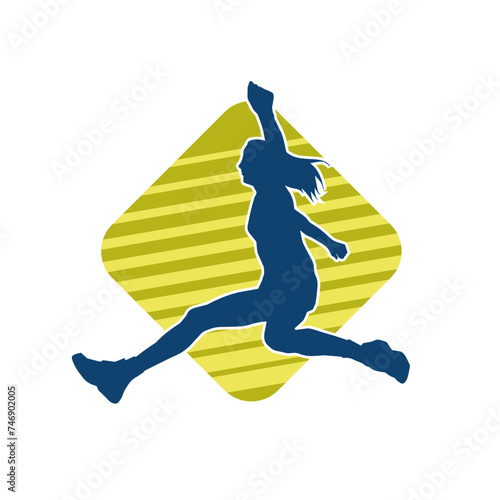 Silhouette of a slim female jump pose. Silhouette of a casual woman jumping