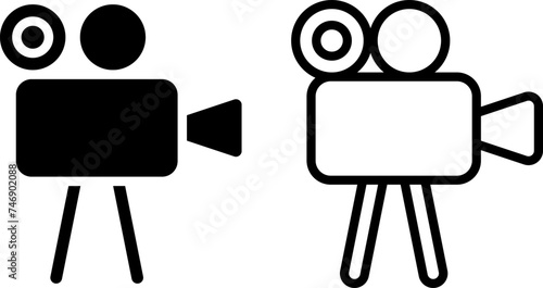 movie camera icon, sign, or symbol in glyph and line style isolated on transparent background. Vector illustration