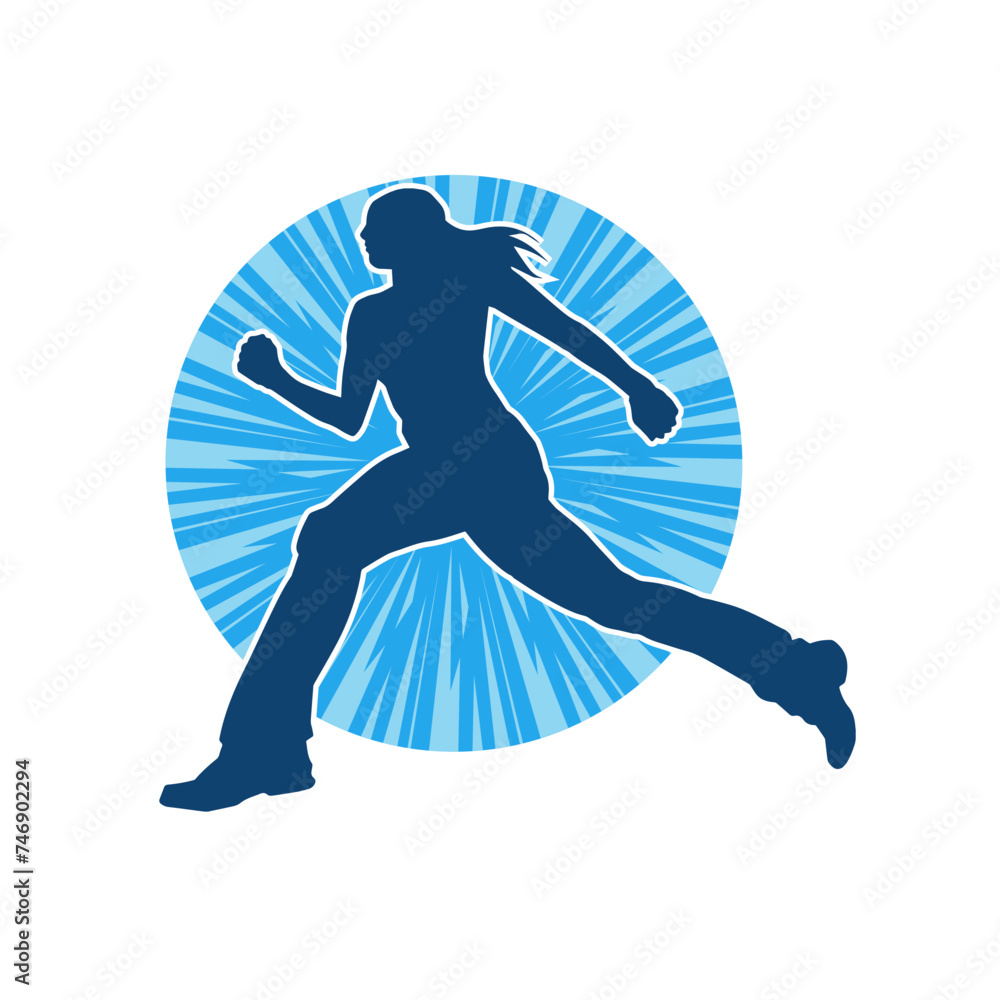 Silhouette of a sporty woman in running pose. Silhouette of a female run pose. Silhouette of a sporty woman in running pose. Silhouette of a female run pose.
