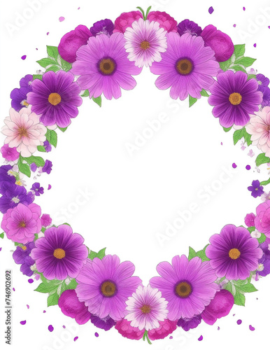 A photo of very beautiful colorful flower decorated elegant circle frame Generative AI © Flashup