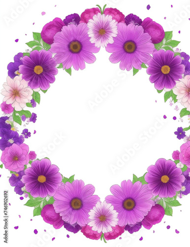 A photo of very beautiful colorful flower decorated elegant circle frame Generative AI