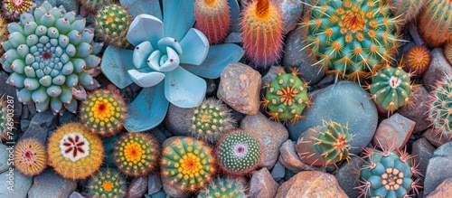 A close-up view of a variety of cactuses and succulents in the renowned cactus group at Carl Johans Park in Norrkoping. This annual tradition features thousands of plants, showcasing a beautiful array photo