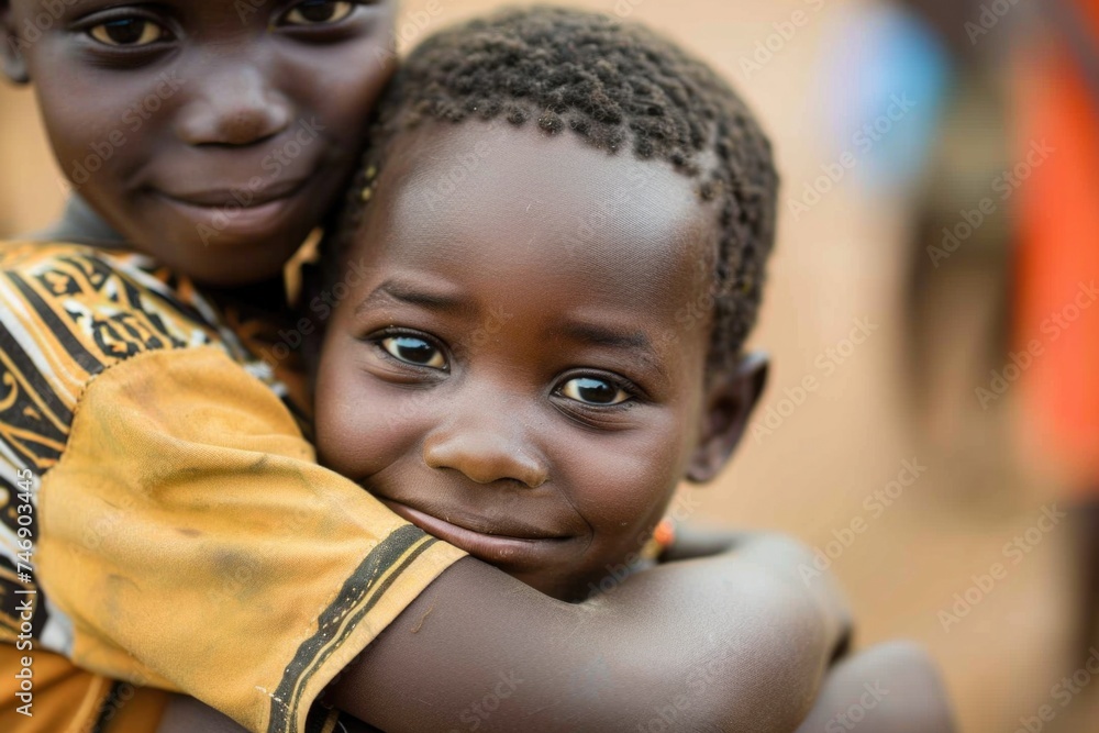Black child hugging another child, concept of love and friendship. Black child hugging another child, concept of love and friendship.