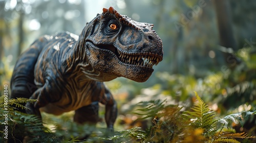 Prehistoric dinosaur in a forest. Created with Generative AI.