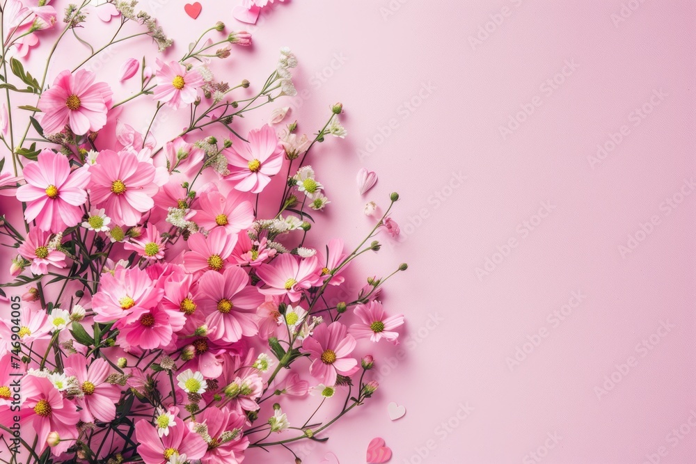 Pink background with flowers, Mother's Day concept. Pink background with flowers, Mother's Day concept.