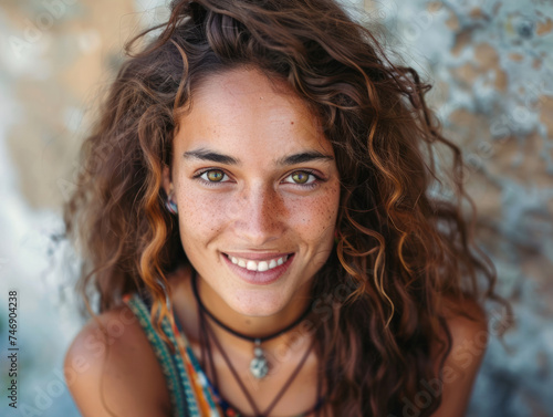 Radiant Woman with Freckles Smiling