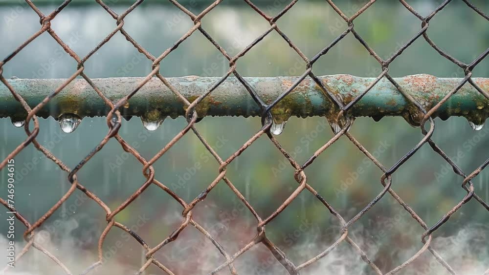 rain drops on a window with fence. seamless looping overlay 4k virtual video animation background rain drops on a window with fence. seamless looping overlay 4k virtual video animation background