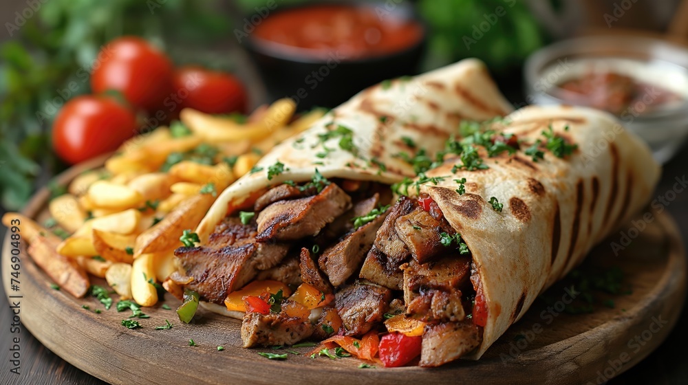 Kebab - grilled meat and vegetables. Created with Generative AI.