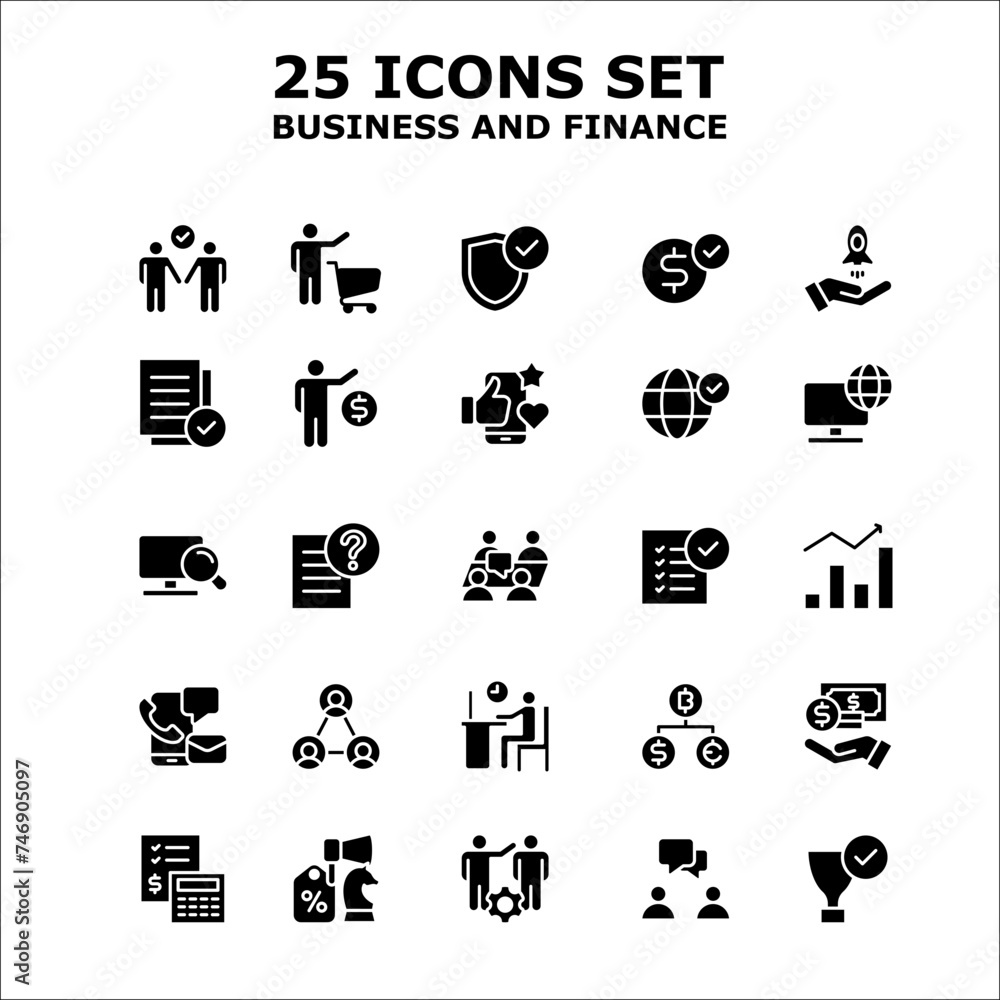 25 BLACK ICONS SET, BUSINESS AND FINANCE