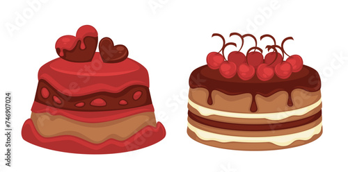 Cake with mousse, chocolate and cherry berries