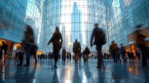 Time lapse image of busy businessmen. Created with Generative AI.