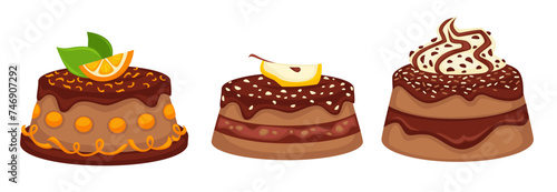 Chocolate desserts with mousse and cream vector