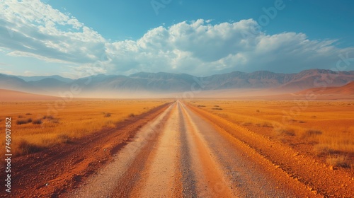 Road in the desert. Created with Generative AI.