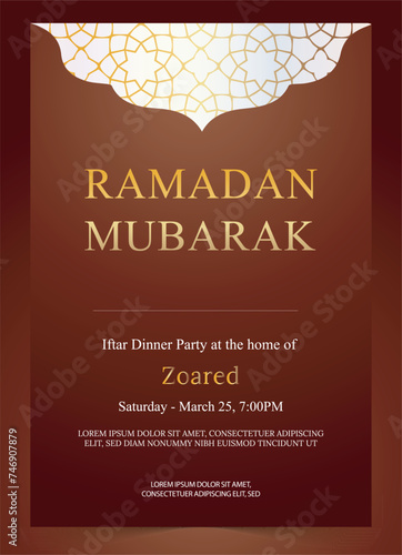Iftar invitation card for Ramadan Kareem on Islamic background