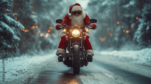 Santa Claus on a motorcycle. Created with Generative AI. 