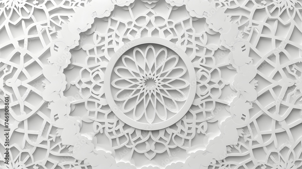 Islamic ornament vector , persian motiff . White background . Light 3d ramadan islamic round pattern elements . Geometric circular ornamental arabic symbol vector . White background - obrazy, fototapety, plakaty 