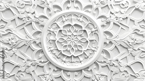 Islamic ornament vector , persian motiff . White background . Light 3d ramadan islamic round pattern elements . Geometric circular ornamental arabic symbol vector . White background photo