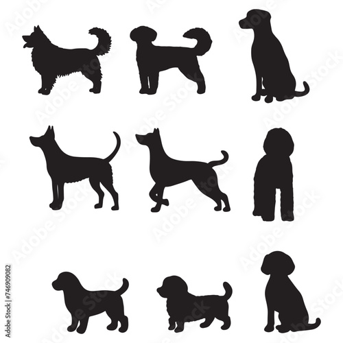 Isolated dogs on the white background. Dogs silhouettes. Vector EPS 10.	
