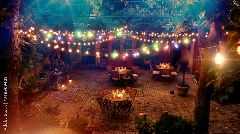 Party scene with colorful lights behind the house, animated virtual repeating seamless 4k Party scene with colorful lights behind the house, animated virtual repeating seamless 4k