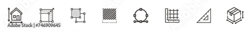 Dimension, area and perimeter measure concept editable flat vector icons set.