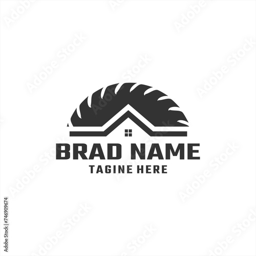 house roof vector design, circular saw logo design, wood cutting industry logo design, saw blade, vintage