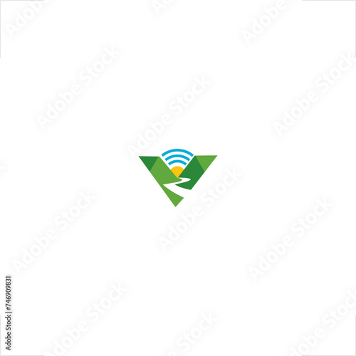 letter V valley mountain river logo