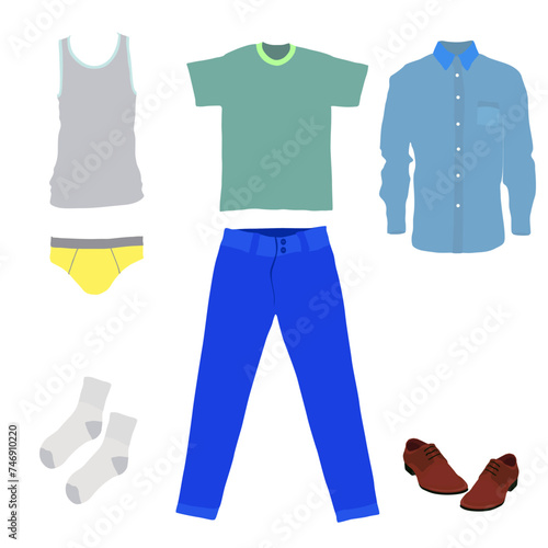 Vector set of men's casual clothes.