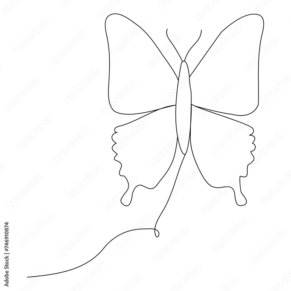 Continuous one line butterfly outline vector isolated on white background. Vector Illustration Continuous one line butterfly outline vector isolated on white background. Vector Illustration