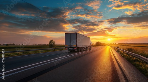 Highway Horizon Journeying into the Sunset with Goods Delivery