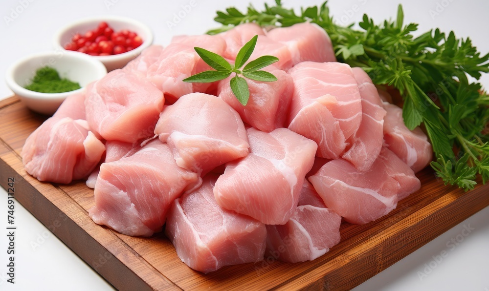 raw chicken meat, white background, top view