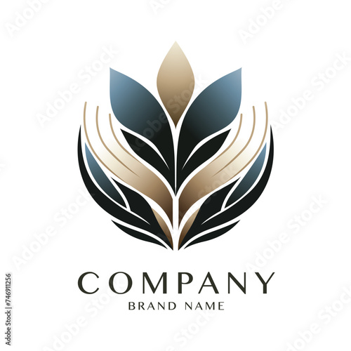 Stylish flat minimalistic logo design: modern graphic elements with abstract floral on white background for Spa and Massage Therapy in high quality vector