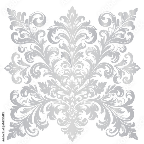 damask silver light color element oriental vector on PNG transparency background
