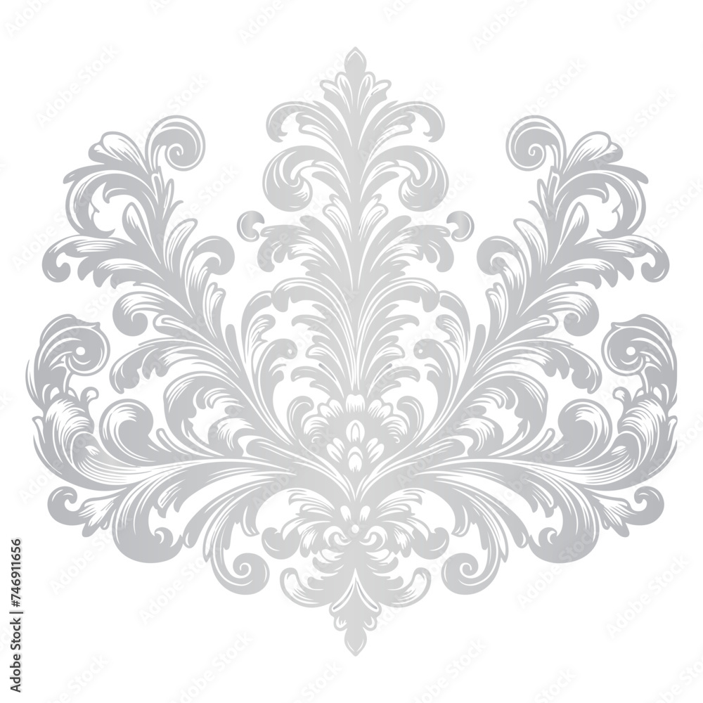 damask silver light color element oriental vector on PNG transparency background