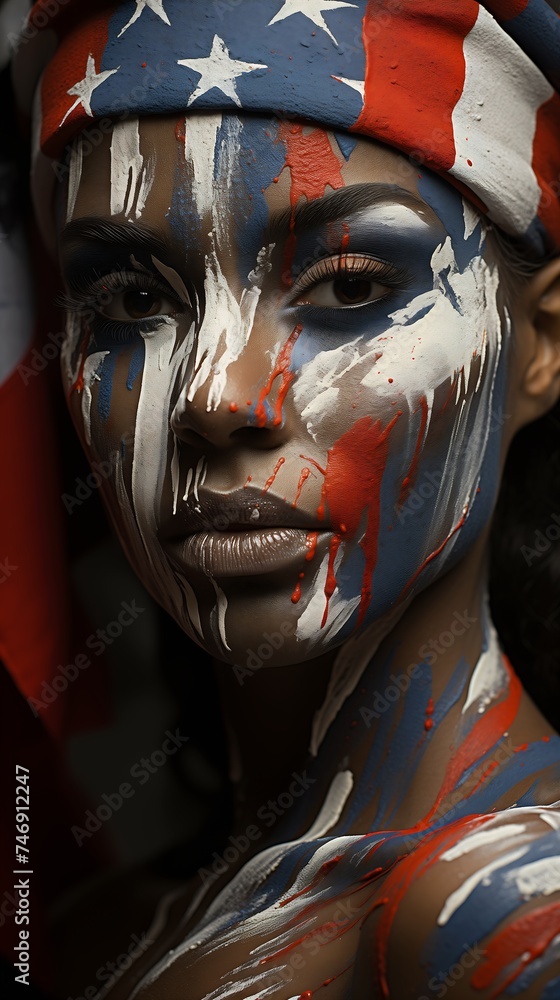 patriotic face paint bandana skin light makeup french swirling defiant highly nationalist color splashes patriotic face paint bandana skin light makeup french swirling defiant highly nationalist color splashes